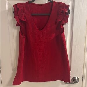 Chic Ruffled V-Neck Blouse in Vibrant Red